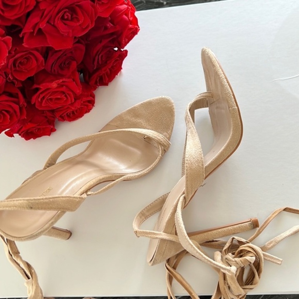 Nude Cross Toe Loop Ankle Strappy  High Heels